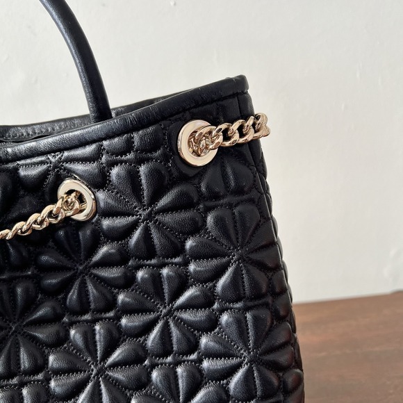 New Kate Spade Bloom Medium Quilted Leather Backpack Black Drawstring Chain $478 main image 6